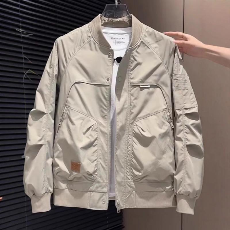 Frühling Herbst Herren Modisch Lässig Arbeitskleidung Jacke Einfarbig Outdoor Winddicht Baseballmantel Locker Herren Oberbekleidung Mantel