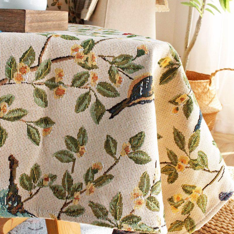 

Retro Idyllic Dining Table Tablecloth Jacquard Rectangular Coffee Table Cloth American Desk round Table Cloth Green Cover Towel Grass Grows and Warblers Fly-Curled 70*70cm