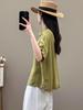 Women's Retro-Style Cotton & Linen Five-Sleeve Lapel Shirt for Spring/Summer