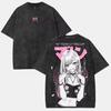 Maglietta Vintage Kawaii Waifu Anime, Magliette Otaku, Regalo per Fan di Anime Top Fresco Moda Retro Lavata di Lusso di Alta Gamma per l'Uso Quotidiano