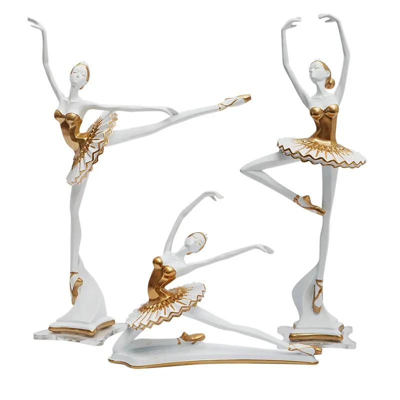 European Resin Dancer Ballet Girl Sculpture Porch Decoration Art Figure Statue Handicraft Painting Gold Figurine Home Decor