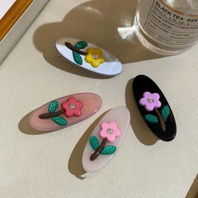 Korean Diamond-encrusted Colored Flower Hairpin, High-end Sense, Exquisite Versatile Duck Bill Clip, Sweet Small Fresh Hair Accessories, Headgear