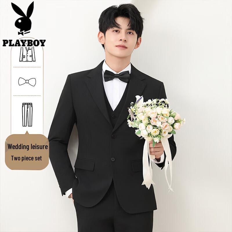PLAYBOY Men s Black Formal Suit Set 4XL