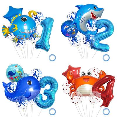 Ocean Theme Balloon Set Kids Birthday Number Balloon Decor