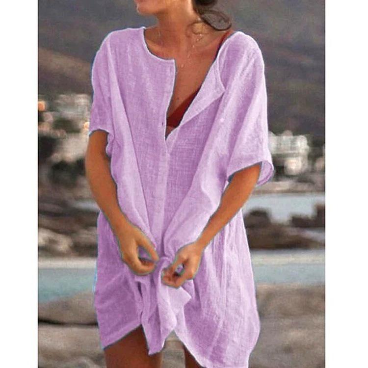 European & American Women's Solid Color Loose Mid-Length Summer Shirt