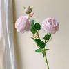 3-Head Peony Silk Flower Bouquet - Dried Floral Arrangement for Living Room or Dining Table Decor