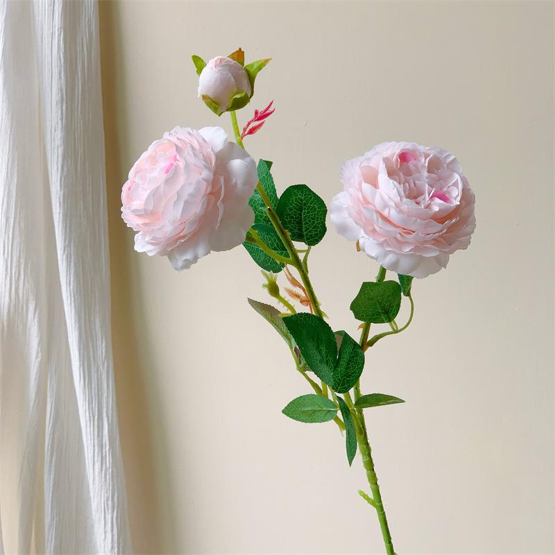 3-Head Peony Silk Flower Bouquet - Dried Floral Arrangement for Living Room or Dining Table Decor