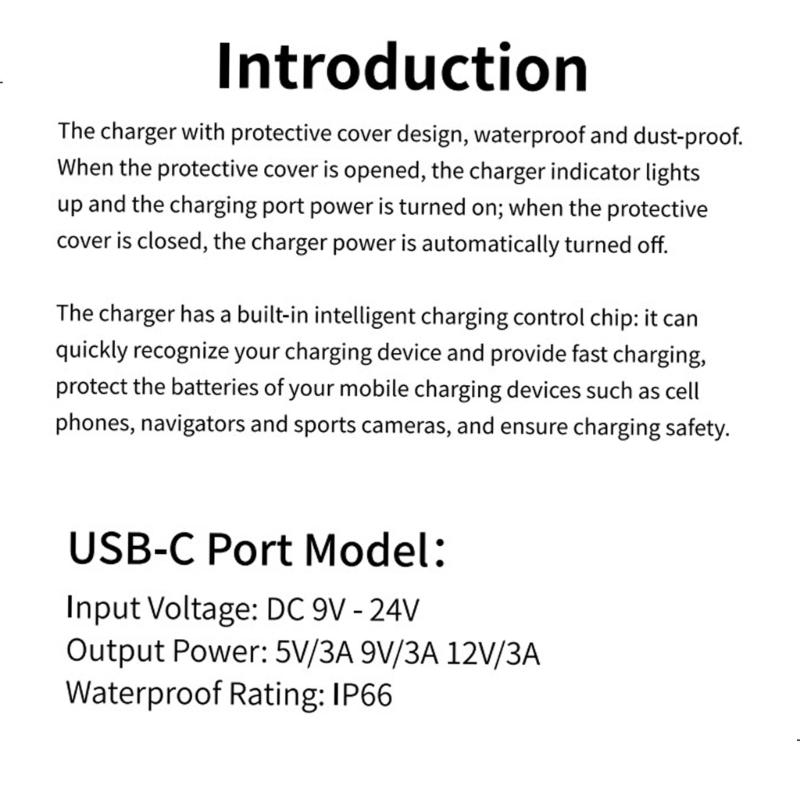 Motorcycle Type-C Port SAE To USB-C Adapter DC9-24V Fast-Charging Adapter Power Outlet for Cellphone Tablets