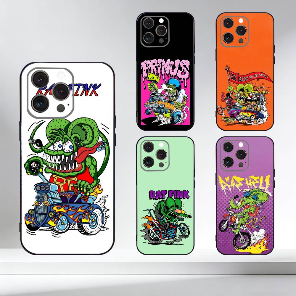 R-Rat F-Fink Art Design Phone Case For iPhone 17,16,15,14,13,12,11 Plus,Pro Max,XS,Soft Silicone Black Cover