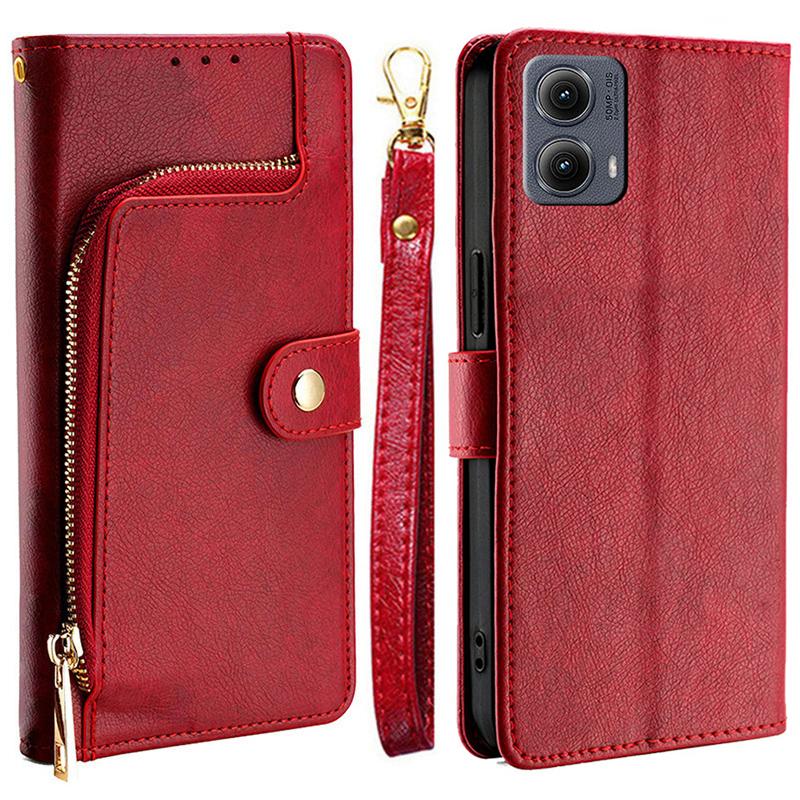 For Motorola Edge (2024) 5G Case Zipper Pocket PU Leather Wallet Flip Phone Cover