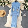 Abito aderente a maniche lunghe a maniche lunghe con scollo a O elegante elegante da donna Abito aderente in maglia aderente alla moda sexy con abiti elastici sottili