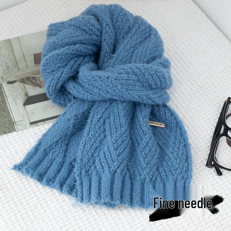 Korean-Style Cozy Knit Scarf- Solid, No Tassels, Autumn/Winter