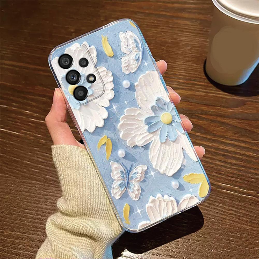 

Oil Painting White Daisy Flower For Samsung Galaxy A53 A33 A52 A12 A73 A50 A51 A71 A23 Phone Case Clear Transparent Couple Cover Samsung Galaxy A32 5G