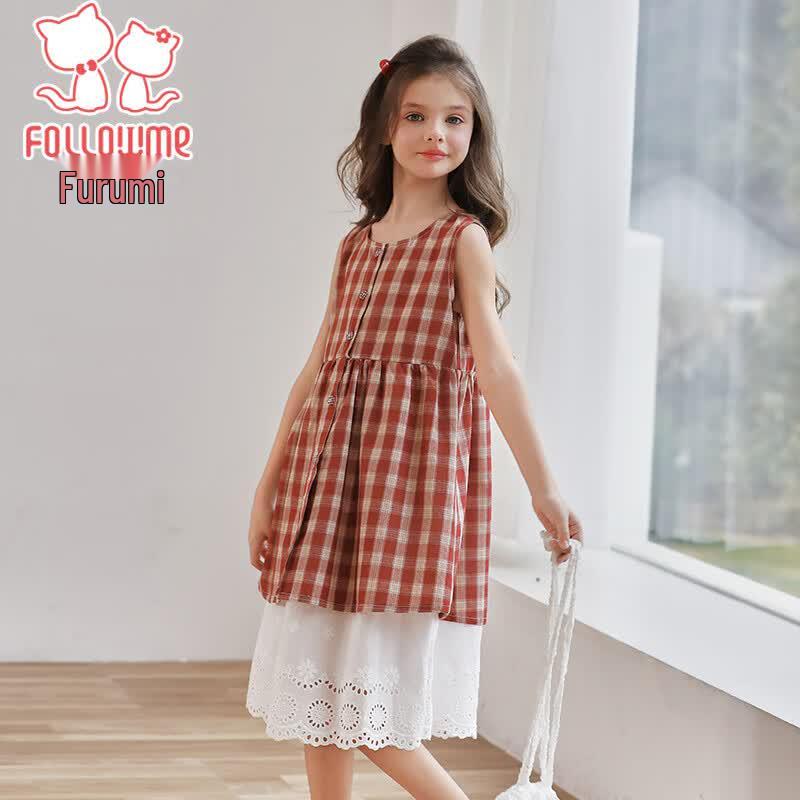 Girls' Summer Retro Plaid Vest Dress