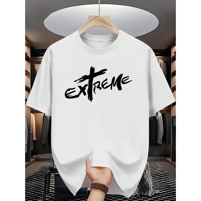 

European sizes Graffiti Style EXTREME Letter Print Short Sleeve T-Shirt Fashionable Comfortable Men s Shirt Casual Soft Tees S белый
