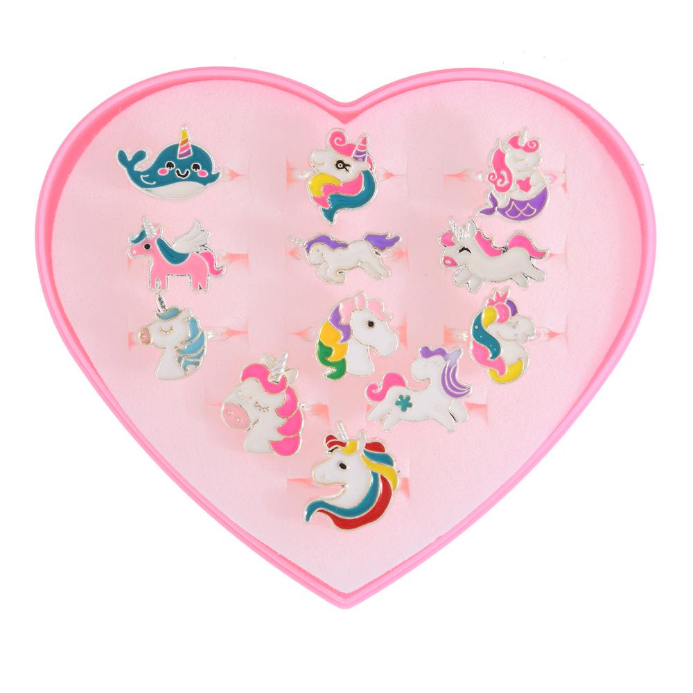 Inel Deschis din Aliaj de Zinc Cutie Cadou 12 Piese – Stil Dulce & Cool, Ideal pentru Zile de Naștere sau Suveniruri