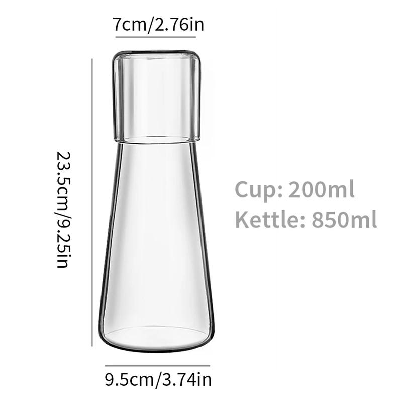 750/850ml Clear Bedside Water Carafe Set with Tumbler Glass for Bedroom Nightstand, Night Water Carafe with Glass, with Cup Set