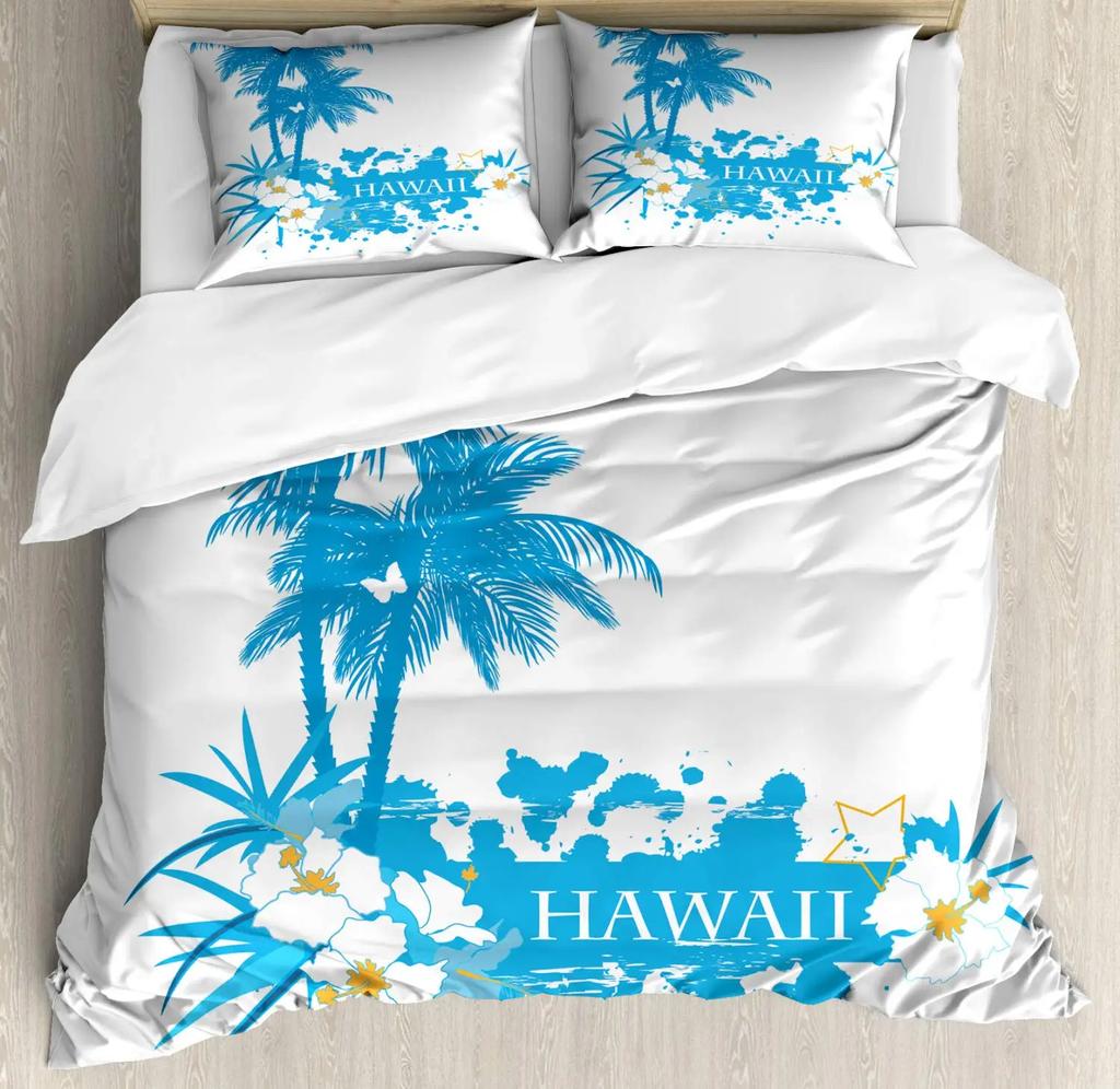 Hawaiisk Dynetrekksett Eksotisk Blomstertema Øytema Tropisk Hawaii Blomstermønster Polyester Sengetøysett Dobbel Queen King Size