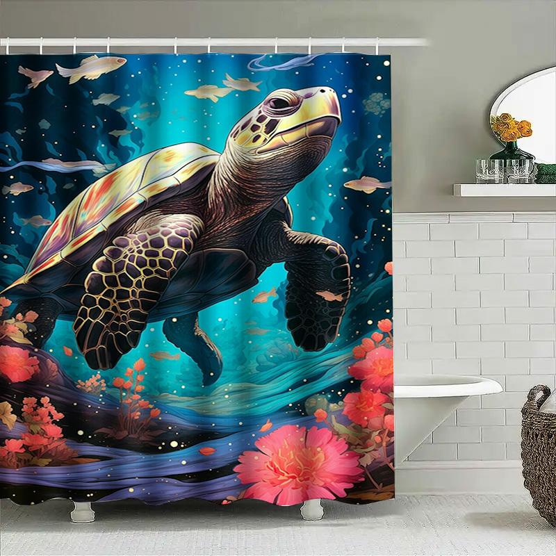 Turtle Bathing Curtain Fish Sea Life Print Shower Curtains Waterproof Home Decor Art Decoration 3D Printed ShOWER CURTAIN TUNA B