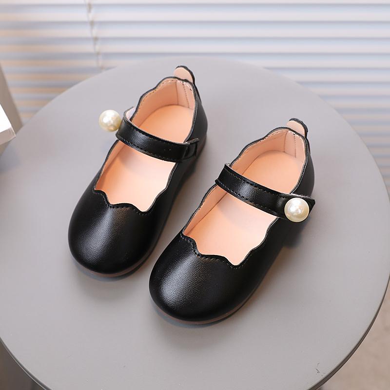 

Дитячі туфлі принцеси Mary Janes Pearl Shallow Black Beige із штучної шкіри Four Seasons 21-30, гнучкі універсальні дитячі балетки 30