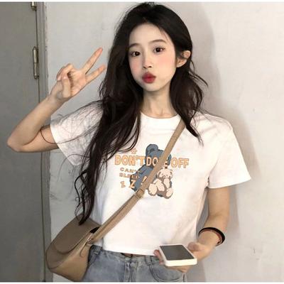 Round Neck Dressing Short T-shirt Shirt for Girls In Summer New Design Pure and Slim Body