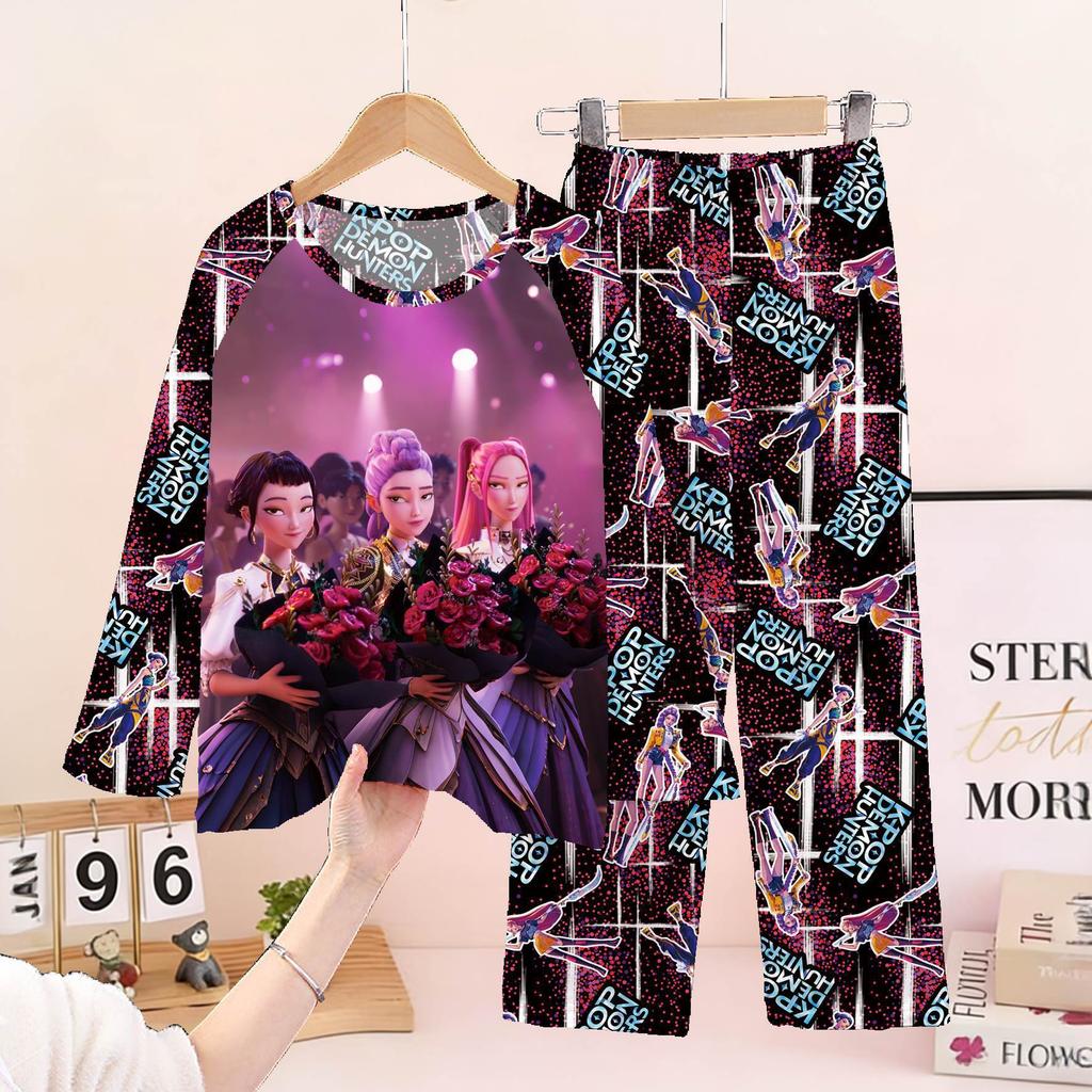 New Demon Hunters Children's Pajamas Long Sleeve Cartoon Girls Babies Middle and Older Children's Loungewear Set