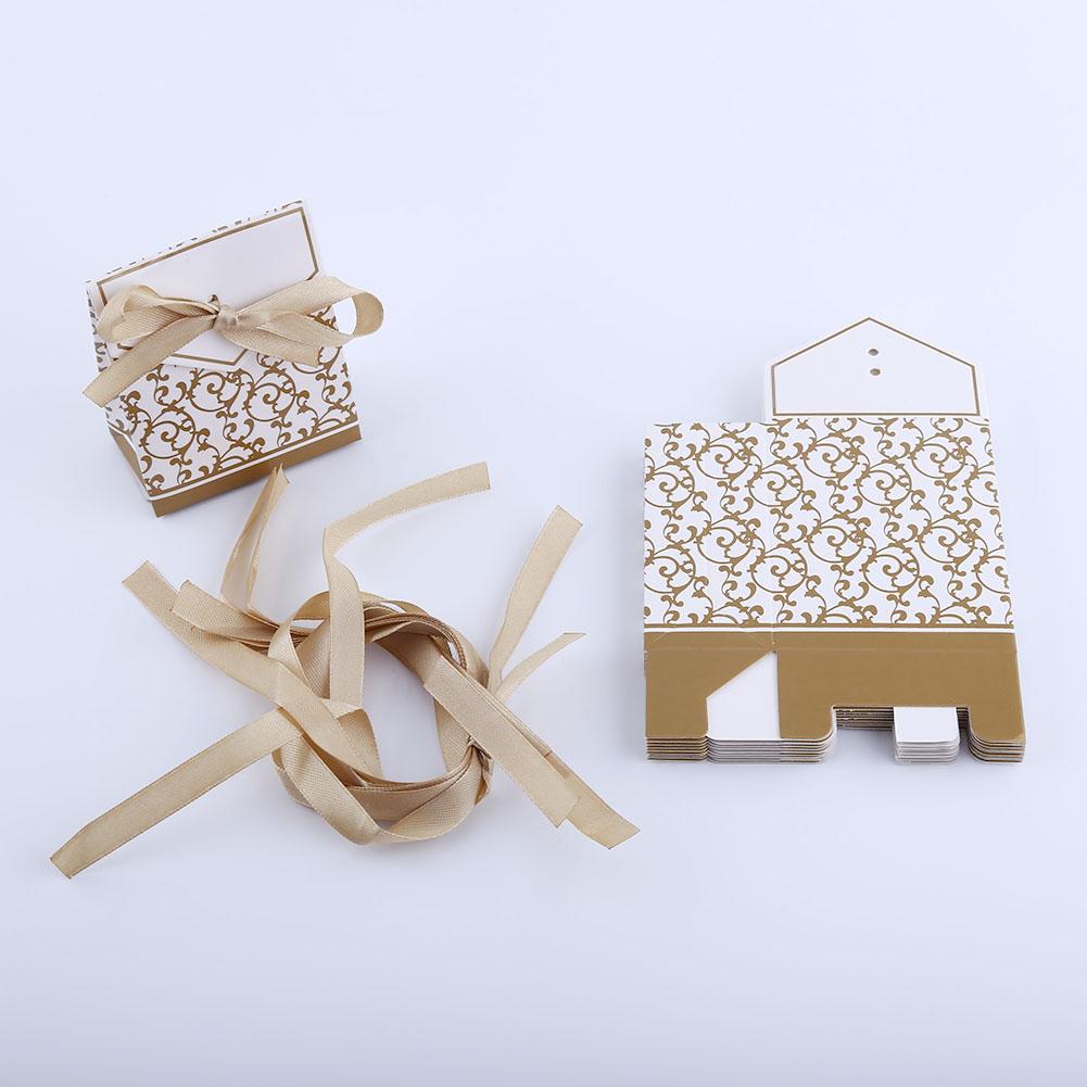 

10PCS Sweet Wedding Party Favor Ribbon Gift Bags Paper Boxes Gloden