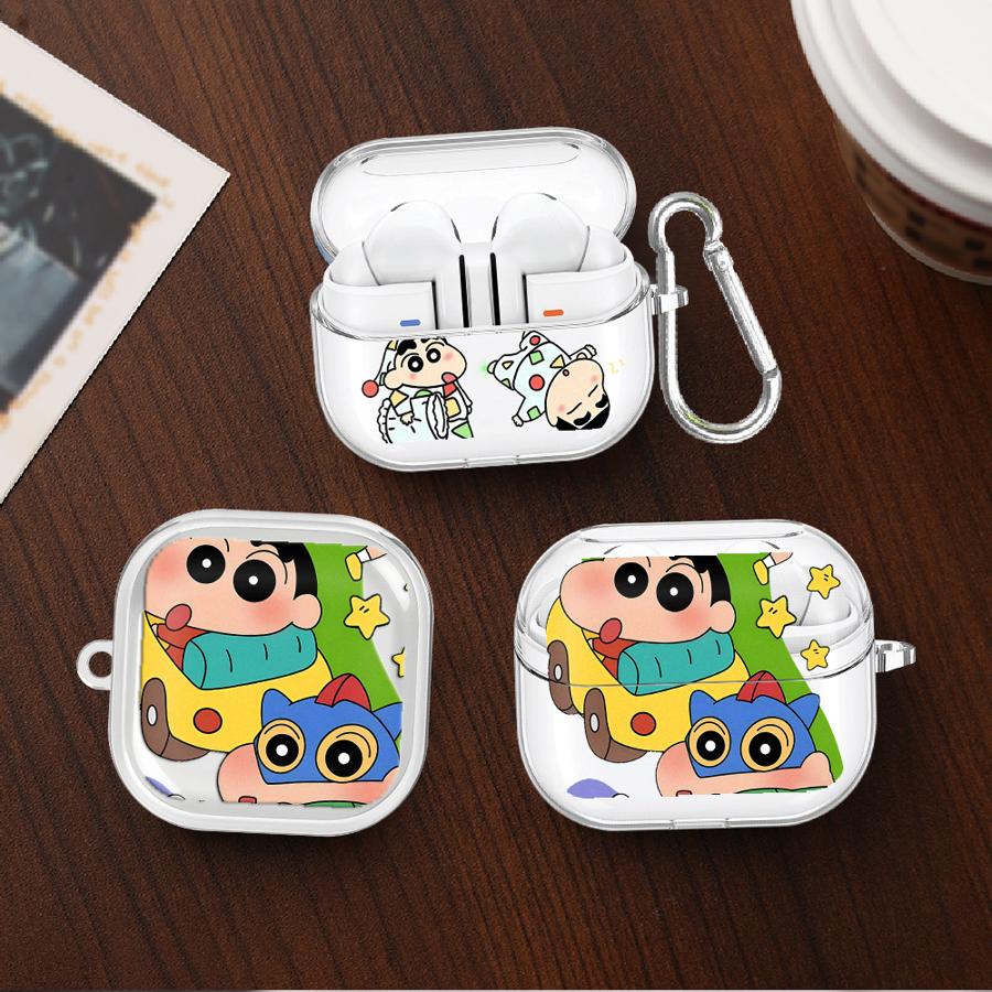 Case For Samsung Galaxy Buds 3 FE 4 Pro 2 Live 4Pro 2Pro 3Pro Clear Earphone Cases Cover With Hook Cute Crayons Shinchan