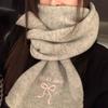 2025 Winter  College Style Imitation Cashmere Scarf Solid Color  Embroidered Bow Couple Scarf