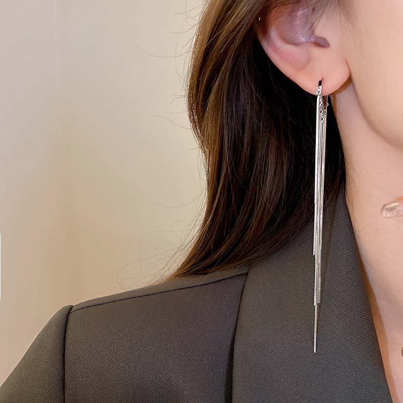 Pendientes Largos con Cadena y Borla de Plata 925 Moda Coreana para Mujer Pendiente Metálico Joyería Pendientes Colgantes de Mujer de Moda