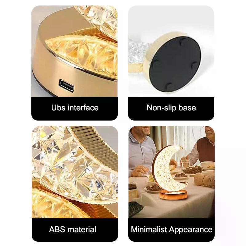 Moon Star Led Night Light Rechargeable Crystal Table Lamp Touch Switch Dimmable Ramadan Room Decor Ambient 3D Moon Lamp Eid Gift