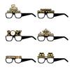 6/12/18Pcs 2027 Happy New Year Party Paper Glasses Black Gold Glitter For New Years Eve Gatherings Photo Booth Props