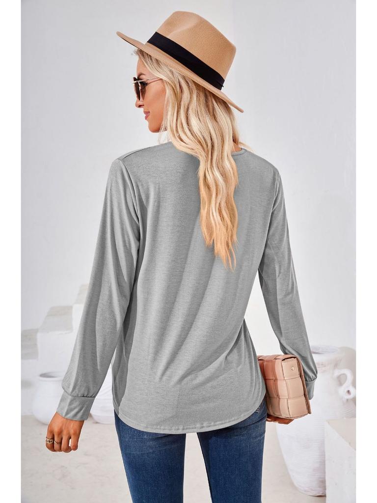 2025 New T Shirts For Women Long Sleeve Square Collar Pleated Pullover Tops Casual Loose Solid Colors Fashion T-Shirt Streetwear