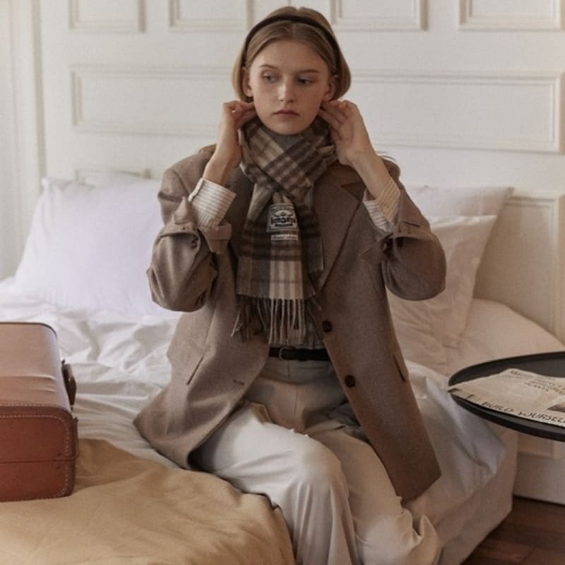 NONLOCAL Daily check wool muffler - Ivory check