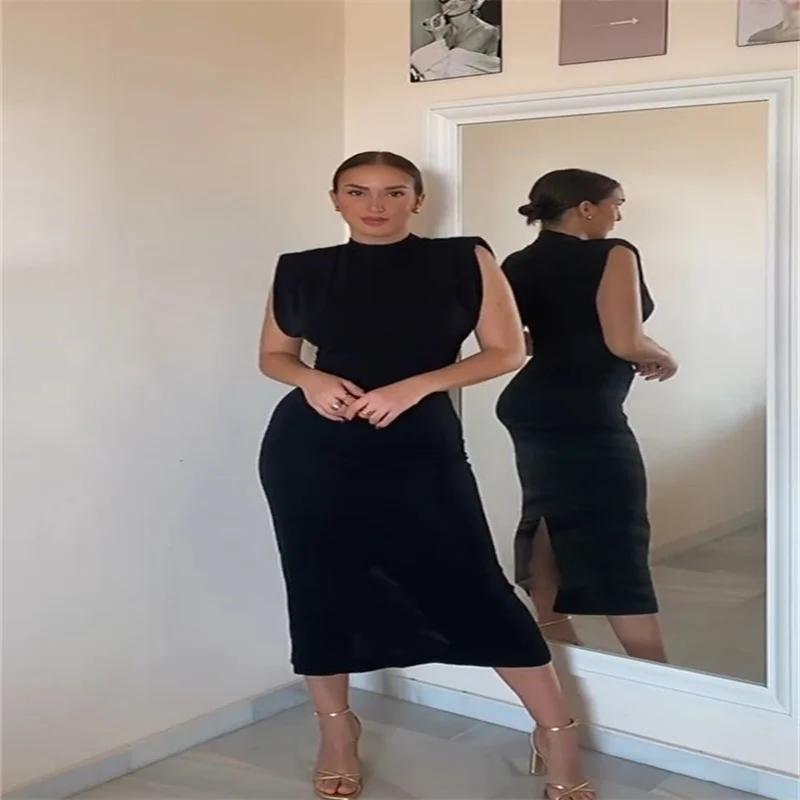 Lato Seksowna Elegancka Sukienka Bez Rękawów Jednolita Kobiety Casual Rozcięcie Okrągły Dekolt Dopasowana Sukienki Imprezowe Moda Damska Szyk High Street Kopertowa Odzież