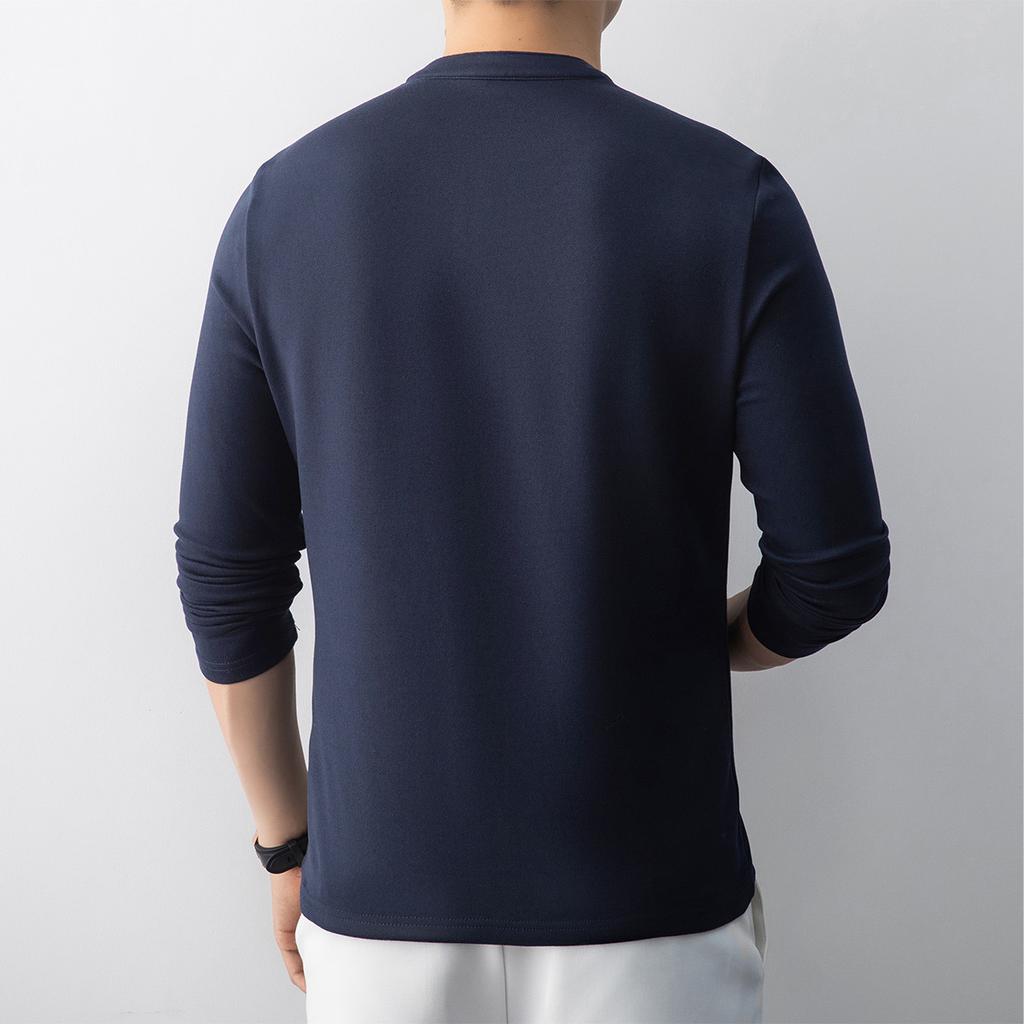 Autumn Business and Leisure Style Button-Up Chinese Style Round Neck Base Shirt for Men