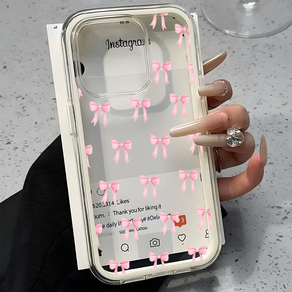Pretty Pink Bow Pattern 2in1 Clear Phone Case For Samsung Galaxy S26 Ultra S25 S23 FE S24 S22 Plus A57 A37 A55 A36 A35 A16 Cover