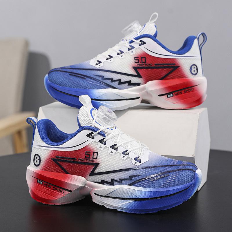 2025 summer new boys' shoes medium and older children's lightweight shock-absorbing sports shoes mesh breathable professional racing shoes