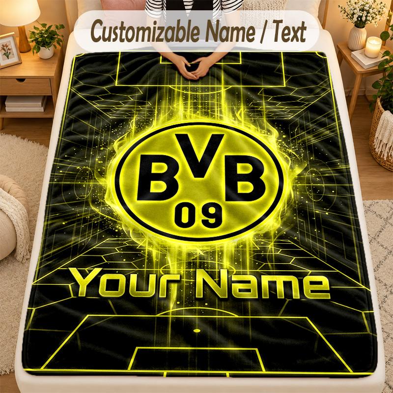 Flannel BlanketBorussia Dortmund Custom Name Text Personalized Soft Warm Throw Blanket Home Decor Gift
