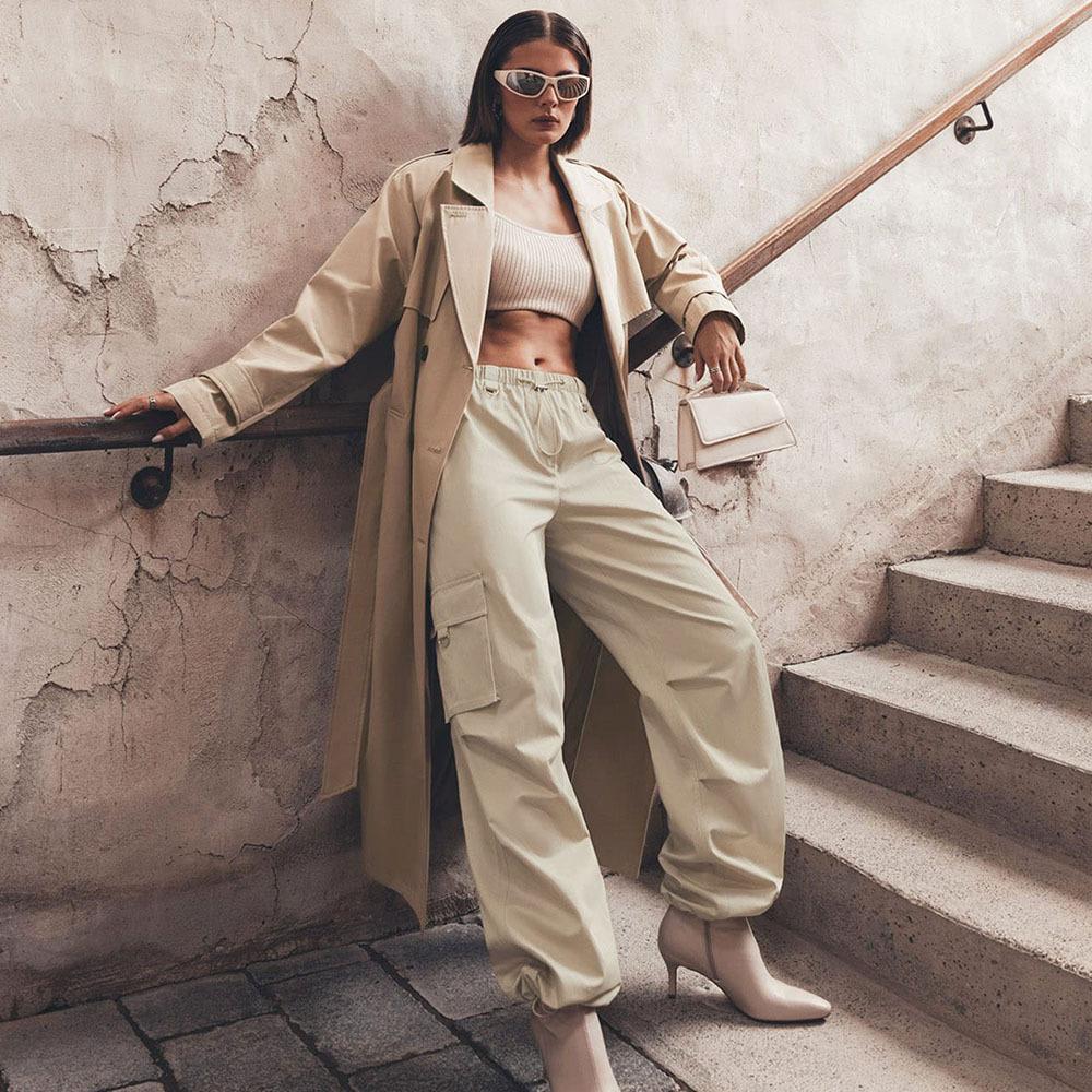 GMXIA Workwear Pants Spring Summer Women Comfortable Casual Neutral Style Drawstring Large Pockets Wide Leg Work Pants