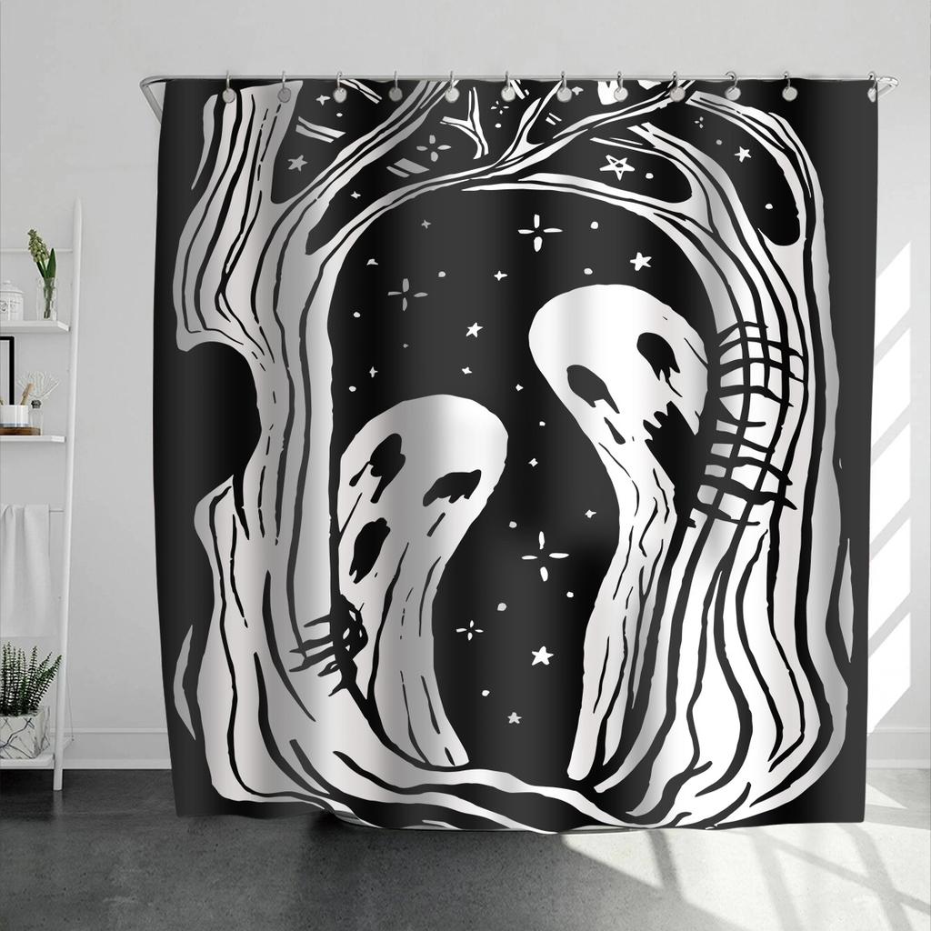Horrific Shower Curtains Halloween 3D Print Fabric Pastel Waterproof Bathroom Curtain Pumpkin Bat Print Home Decor with Hooks