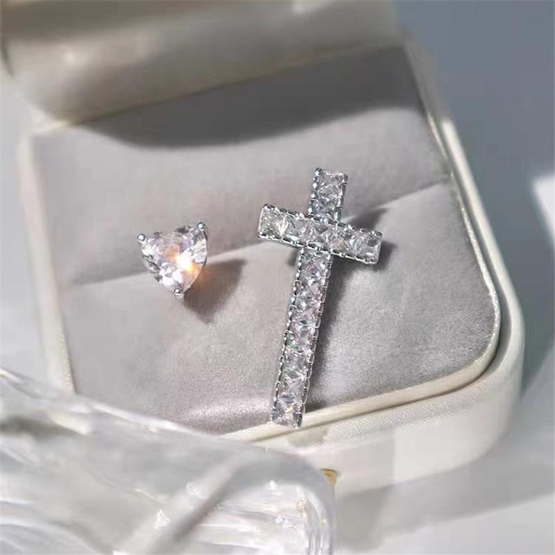Elegant Heart Cross Stud Earrings - Japanese Korean Style, Versatile and Playful for Women