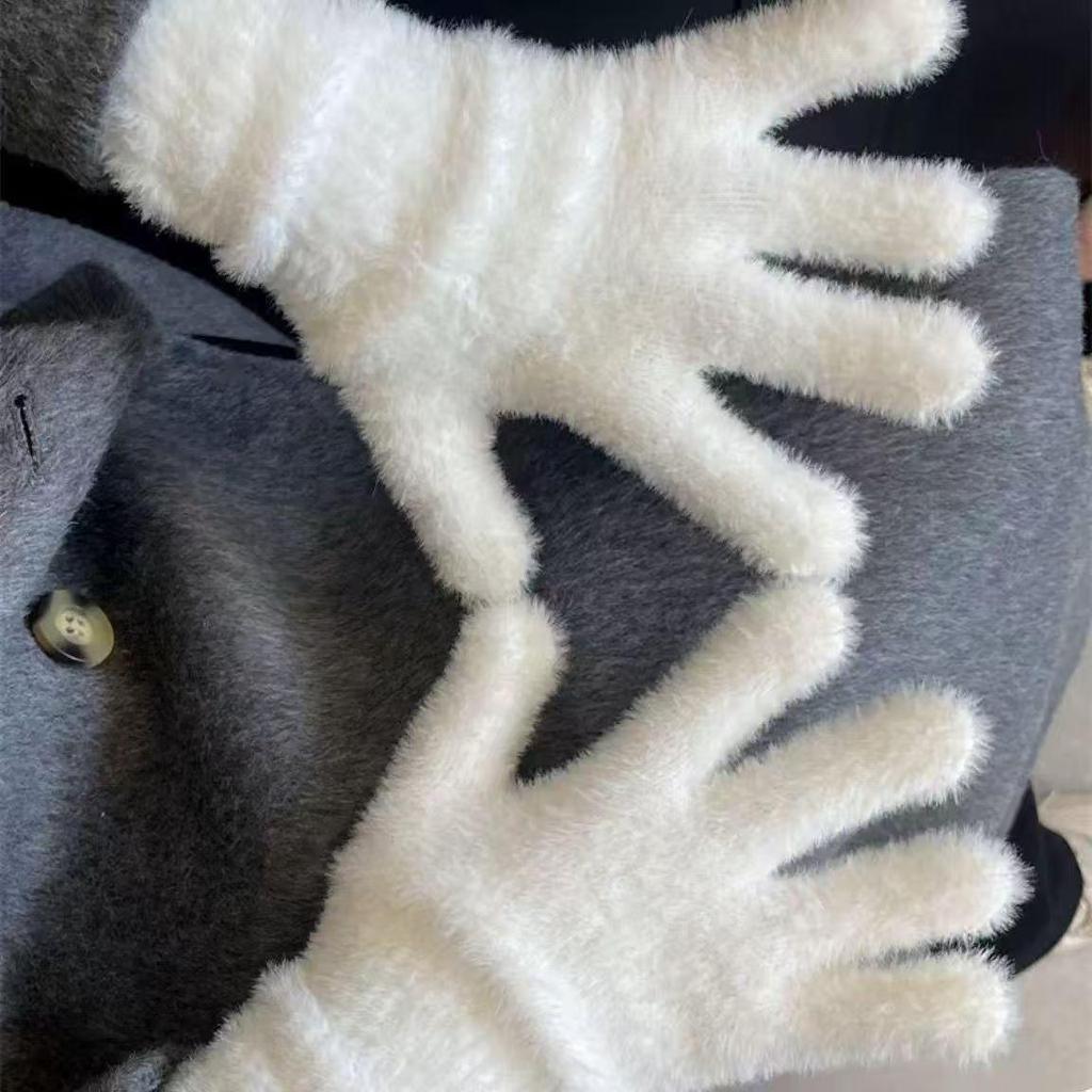 Damen Winter 2025 Karierte Kitty-Handschuhe - Warm, Retro, Fünf-Finger Radfahren Kälteschutz