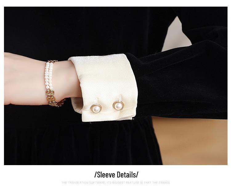 Hepburn Style Black Velvet Long Sleeve Dress - French High-End Autumn/Winter Women's Waist-Cinched Slimming Gown