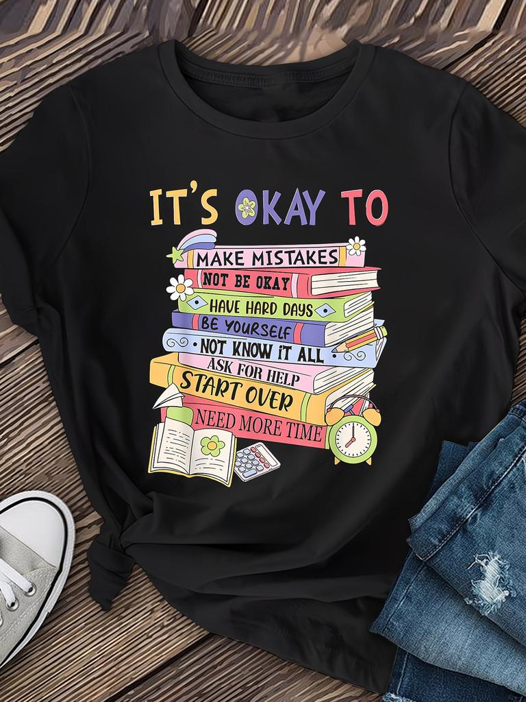 Women's Mental Health Theme T-shirt | Books & Flowers | Summer & Autumn