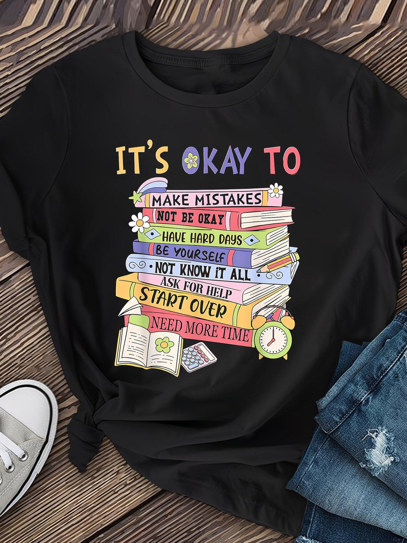 

Women s Mental Health Theme T-shirt | Books & Flowers | Summer & Autumn 3XL