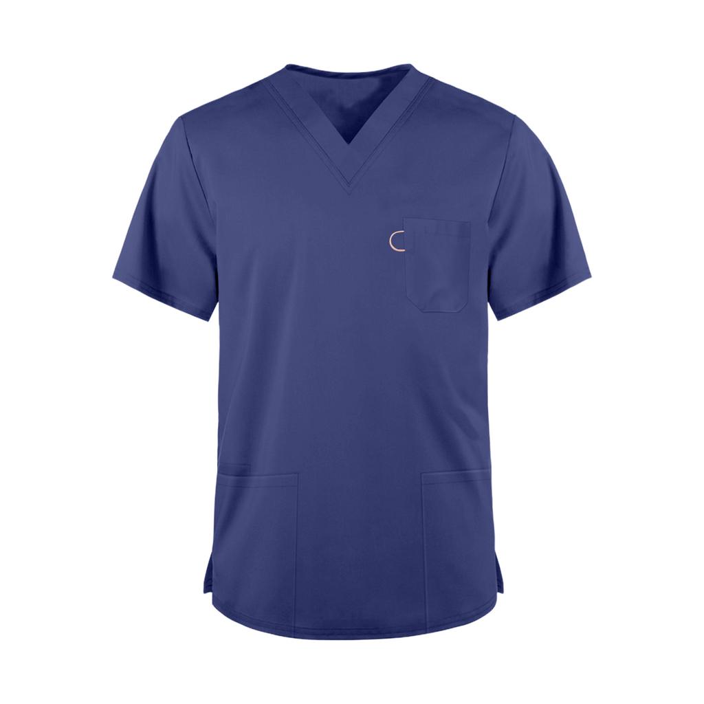Men's Fashion V-Neck Short Sleeve Work Uniform Top for Caregivers Daily Wear