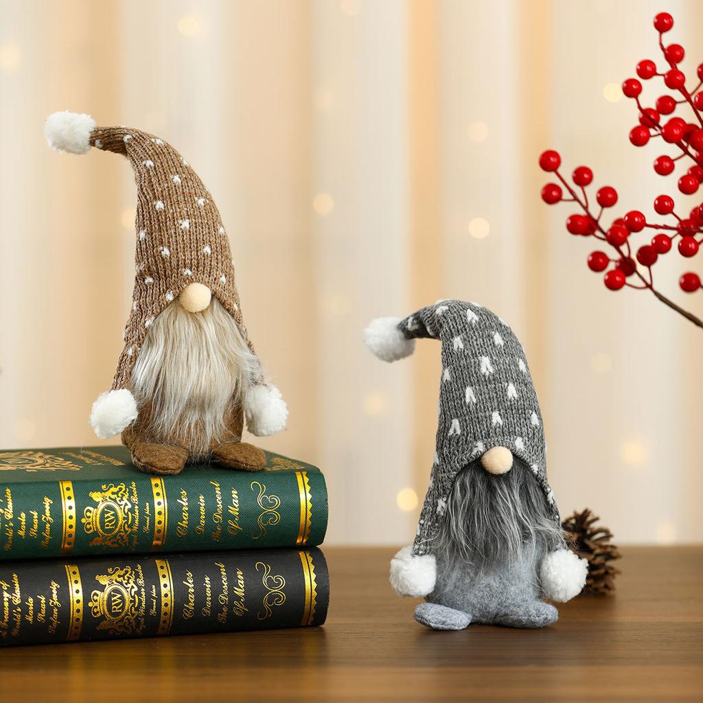 Christmas Polka Dot Knitted Hat Sitting Figure Decoration Home Hotel Window Decoration Gift