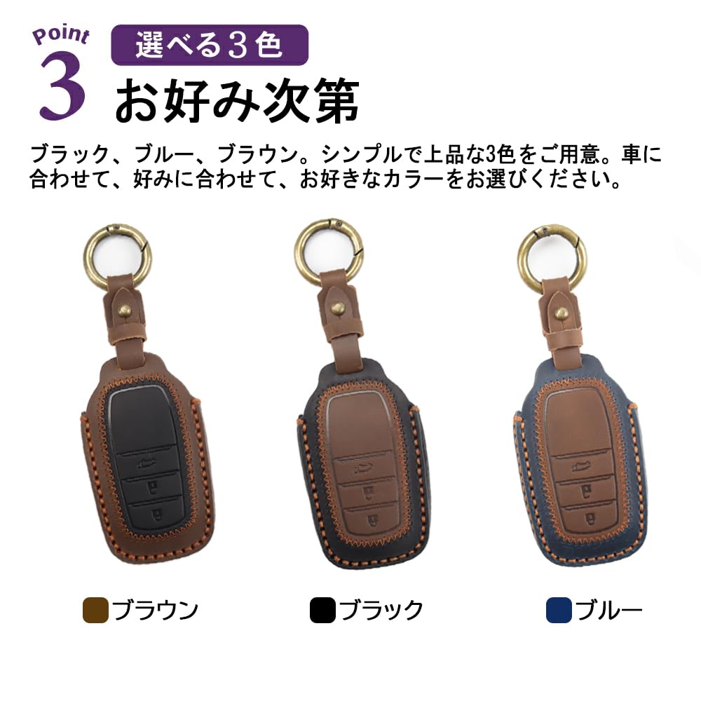SAWAKAKI Smart Key Case Cover for Toyota New Land Cruiser 250 Design with Leather Key and Drop Protection Series, 3-Button Logo, Ring, (Black)