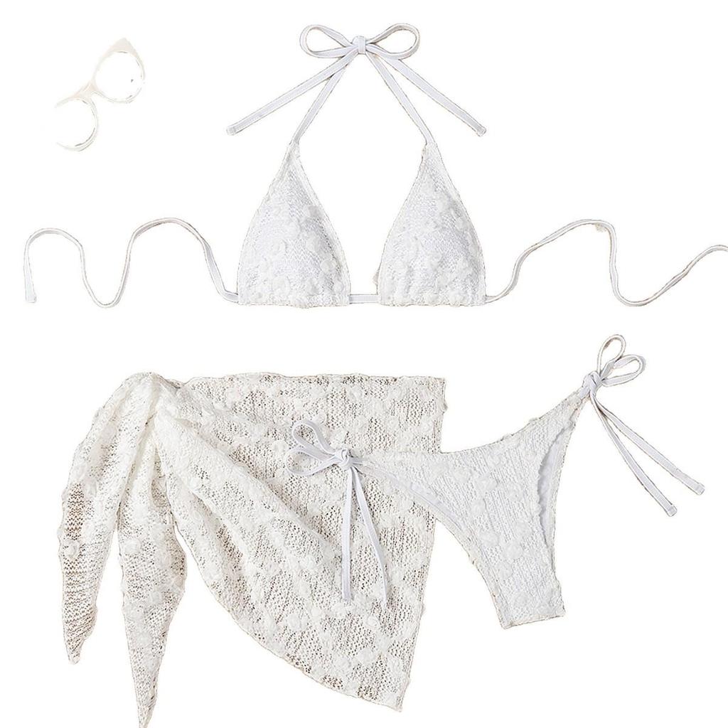 2025 European & American Hot Sexy Mesh Slimming Halter Tie-Up Bikini Swimsuit for Women